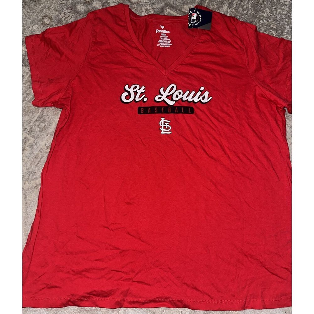 Fanatics MLB St.‎ Louis Cardinals Red Baseball Women's 2XL V neck T shirt NWOT